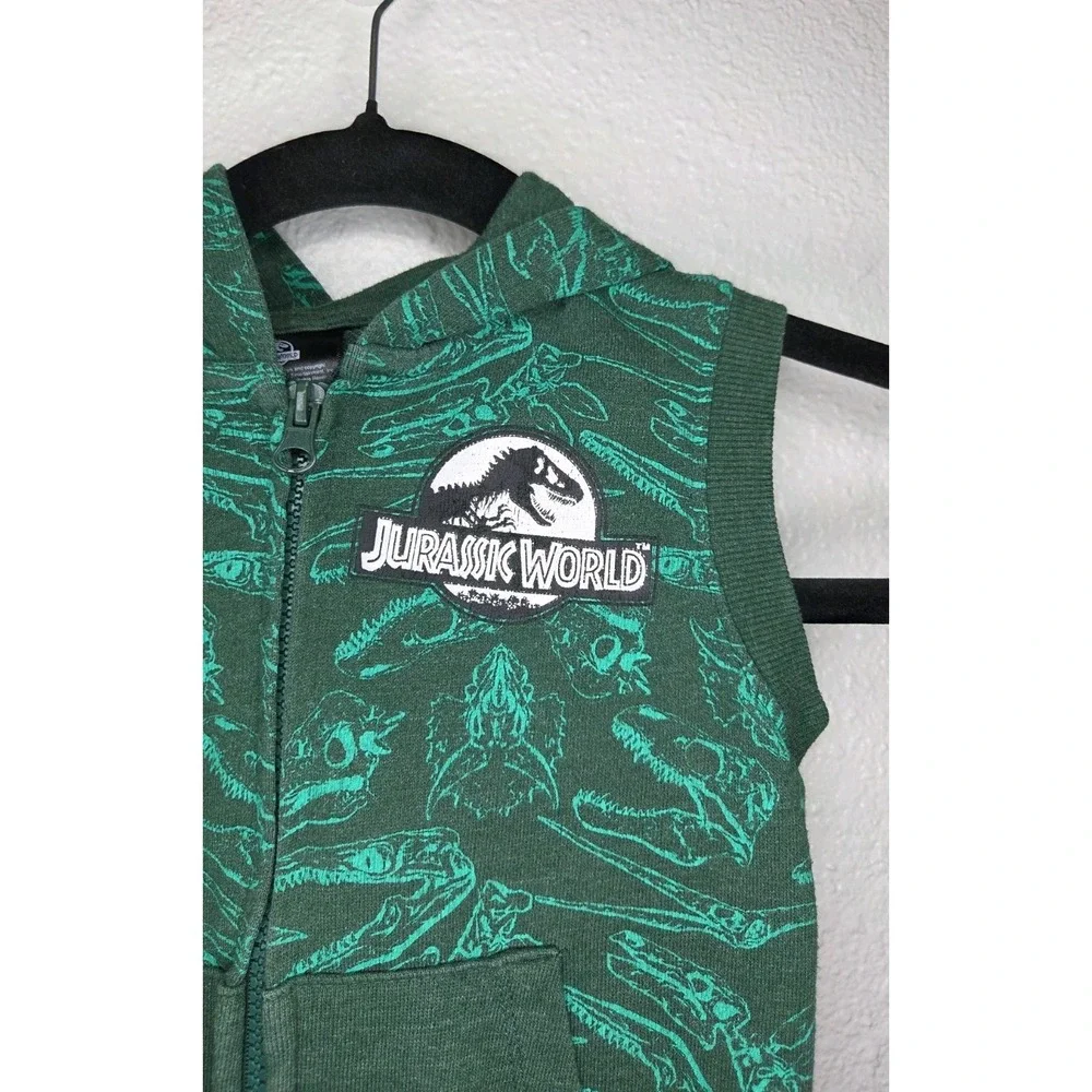 Jurassic World Toddler Hoodie Vest 3T Green Dinosaur Print Zip Up‎